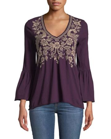 Kamala Floral-embroidered Top With Flute