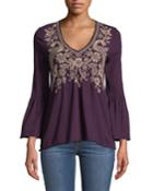 Kamala Floral-embroidered Top With Flute