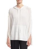 Merino Wool Button-sleeve Pullover Hoodie, Ivory