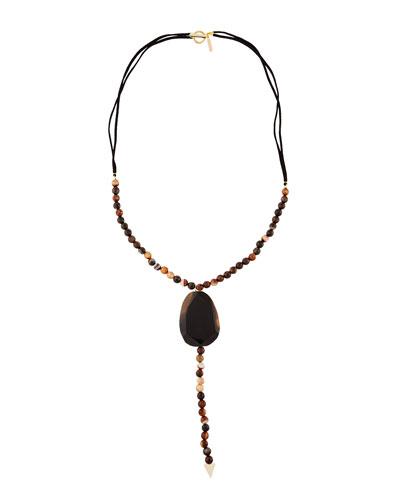 Long Stone-beaded Y-drop Necklace, Brown