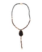 Long Stone-beaded Y-drop Necklace, Brown