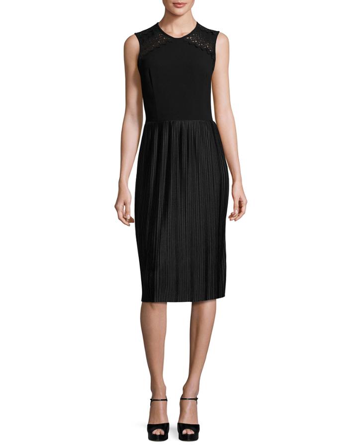 Sleeveless Pleated Cocktail Dress, Black