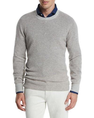 Girocollo Baby Cashmere Crewneck Sweater, Dark Gray