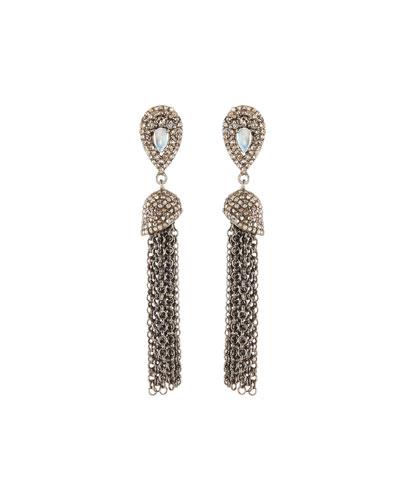 Moonstone & Diamond Tassel Drop Earrings