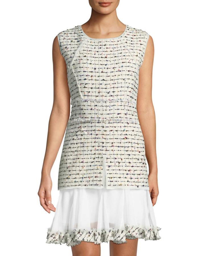 Tweed Chiffon-hem Mini Cocktail Dress