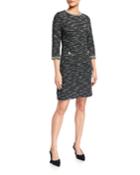 Knit 3/4-sleeve Pearlescent-trim Dress