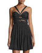 Short Lived Ruched Halter Dress, Black