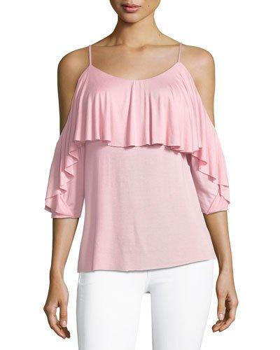 Havana Ruffled Cold-shoulder Top