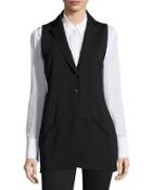 Notched-collar Button-front Vest, Black