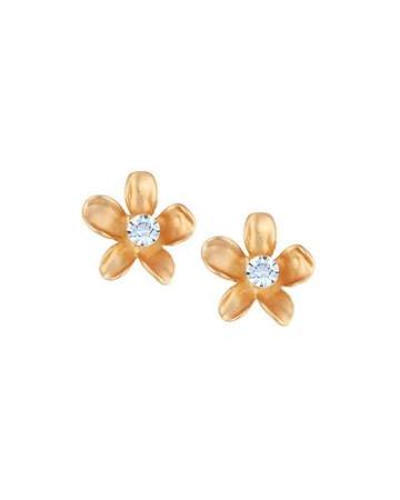 Golden Crystal Flower Button Earrings