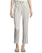 Striped Rolled-cuffs Crepe Pants