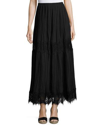 Lace-inset Pleated Georgette Maxi