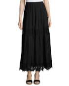 Lace-inset Pleated Georgette Maxi
