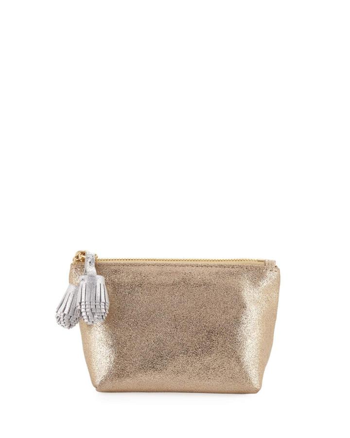 Small Metallic Pompom Pouch Cosmetics Bag