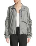 Gingham Ruffle-sleeve Track/utility Jacket