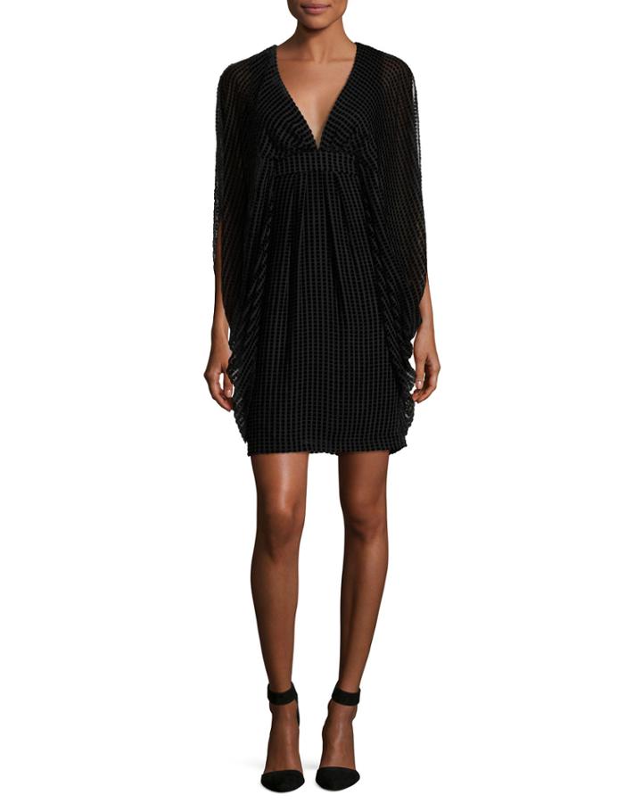Velvet Grid Burnout V-neck Cocktail Dress