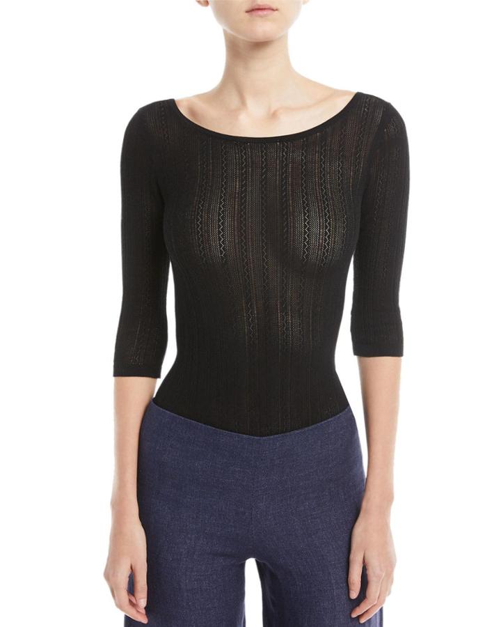 Scoop-neck 3/4-sleeve Prosecco Knit Bodysuit