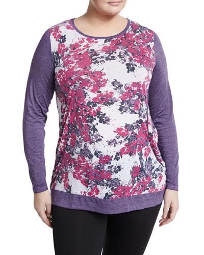 Printed Long-sleeve Top, Purple,