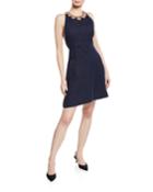 Embroidered-collar Linen A-line Dress