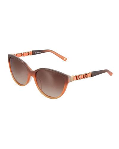 Modified Cat-eye Ombre Plastic Sunglasses, Orange/brown
