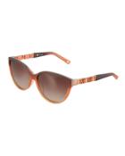 Modified Cat-eye Ombre Plastic Sunglasses, Orange/brown