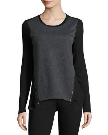 Quilted Asymmetric Zip Top, Charcoal