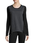 Quilted Asymmetric Zip Top, Charcoal