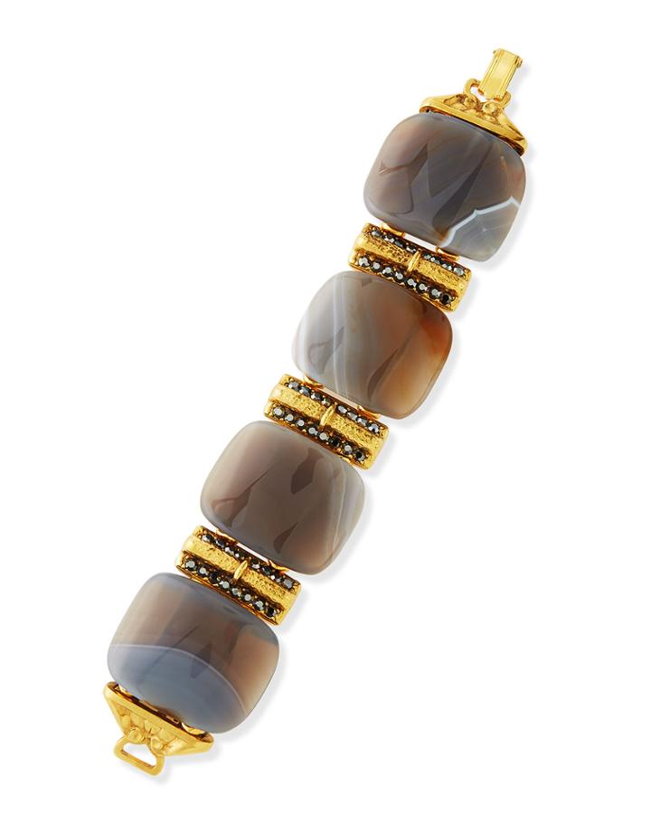 Jose & Maria Barrera 24k Gold Plated Gray Stone Bracelet, Women's