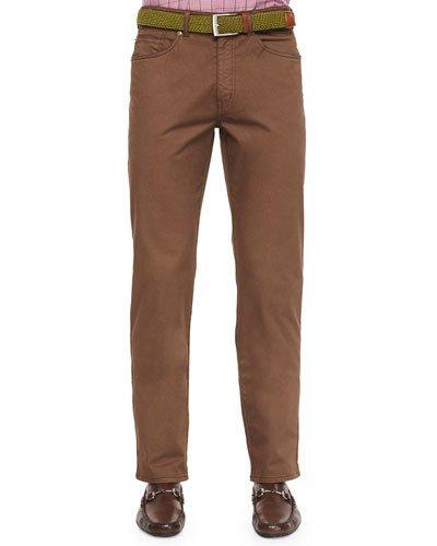 Five-pocket Stretch-cotton Trousers, Brown
