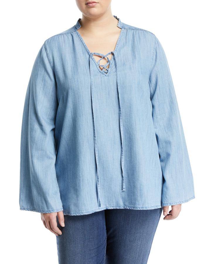 Lace-up Chambray Blouse,