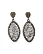 Black Silver Marquise Drop Earrings With Rutilated Quartz & Diamonds