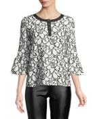 Contrast-lace Bell-sleeve Blouse