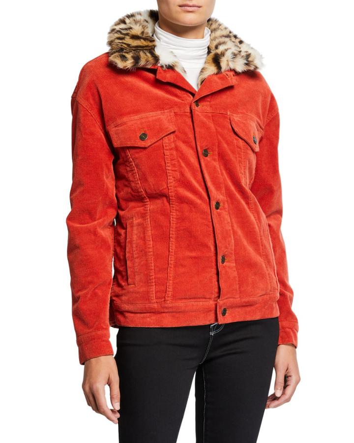 Oversized Corduroy Jacket With Faux-fur Collar
