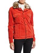 Oversized Corduroy Jacket With Faux-fur Collar