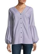 Puff-sleeve Button-front Blouse