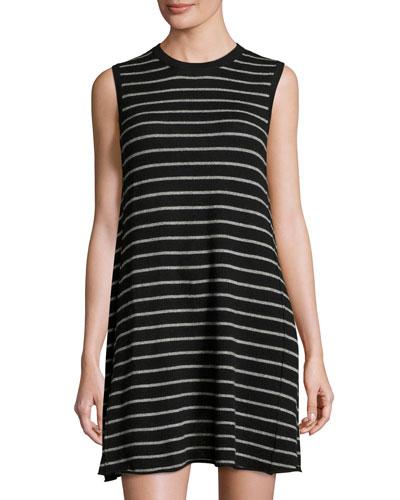Sleeveless Striped Cashmere Sweater Dress, Black/cement