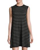 Sleeveless Striped Cashmere Sweater Dress, Black/cement