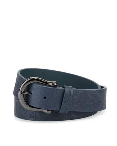 Vince Paisley-embossed Leather Belt, Navy
