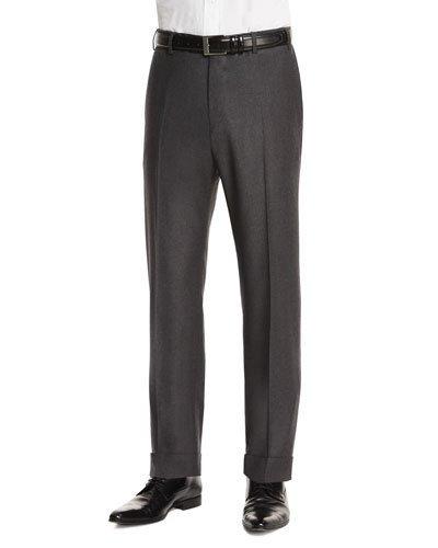 Parker Flat-front Super 130's Flannel Trousers, Charcoal