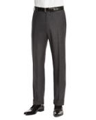 Parker Flat-front Super 130's Flannel Trousers, Charcoal