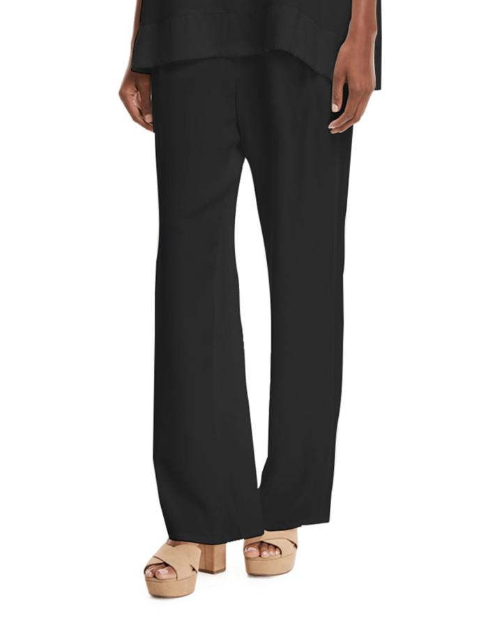 Plus Size Silk Crepe Easy Contrast-trim Pants