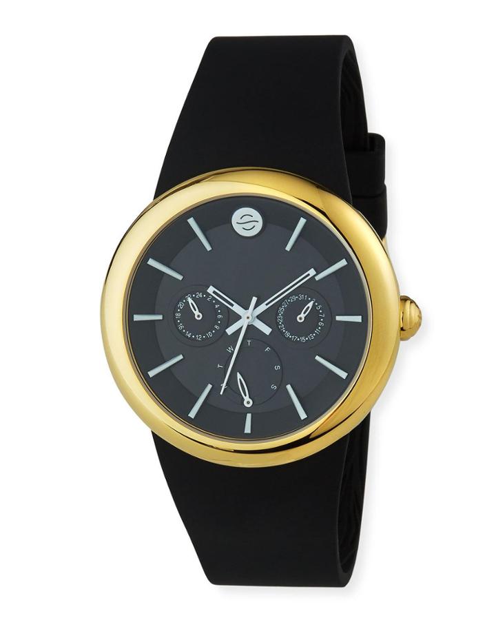 43mm Chronograph Watch W/ Rubber Strap, Black/gold