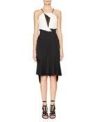Lace-inset Sleeveless Flounce Dress, Black/white