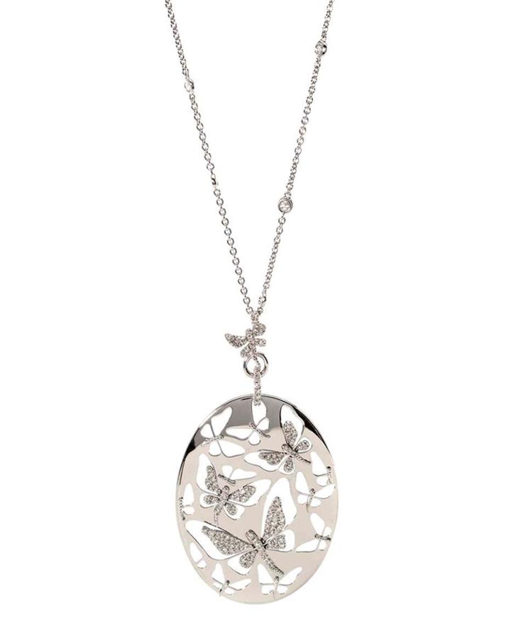 18k White Gold Diamond Multi-butterfly Pendant Necklace