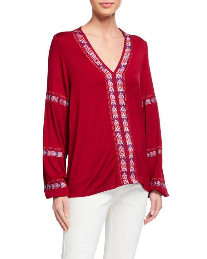 Embroidered V-neck Top