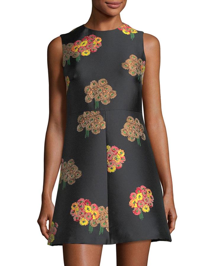 Sleeveless Flying Bouquet Brocade A-line Dress