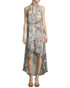 Wished Upon Sleeveless Floral-print Draped