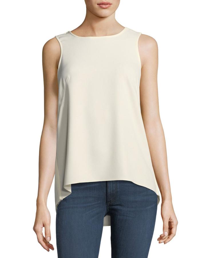 Harper Round-neck Sleeveless Crepe Top W/ Back Vent