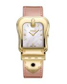 43mm B. Fendi Diamond Buckle Watch With Leather Strap, Gold/pink
