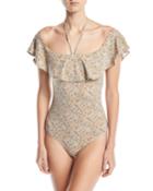 Floral-print Halter Off-the-shoulder Bodysuit